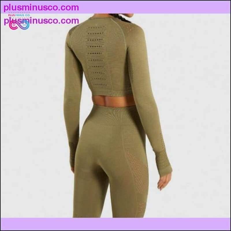 Women Seamless Workout Long Sleeve Crop Top Yoga Sets - plusminusco.com