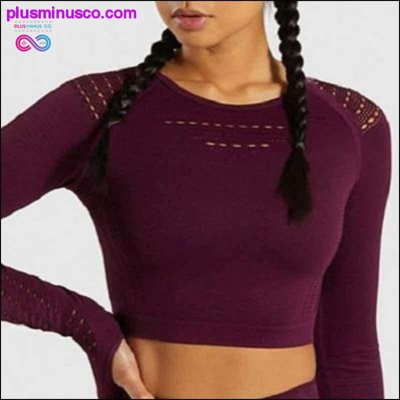 Women Seamless Workout Long Sleeve Crop Top Yoga Sets - plusminusco.com