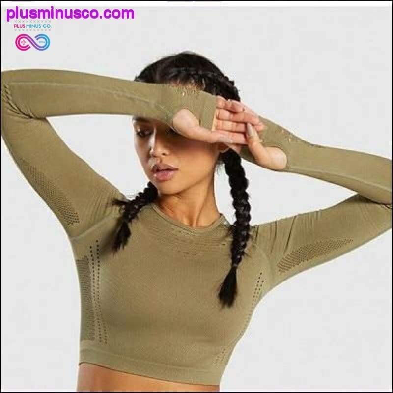 Conjuntos de yoga con top corto de manga larga y entrenamiento sin costuras para mujer - plusminusco.com