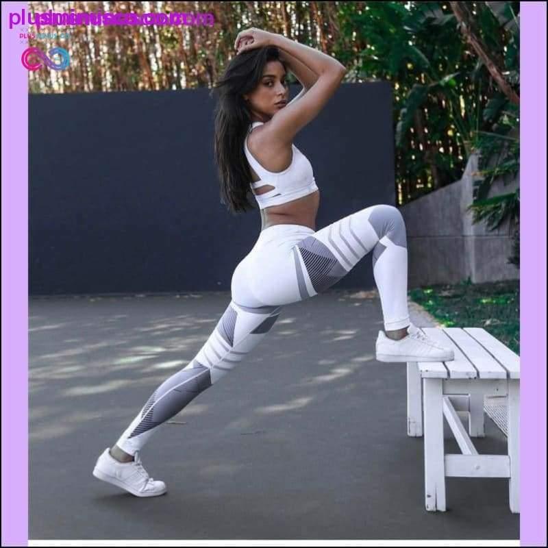 Leggings deportivos con mallas de cintura alta a rayas de entrenamiento para mujer - plusminusco.com