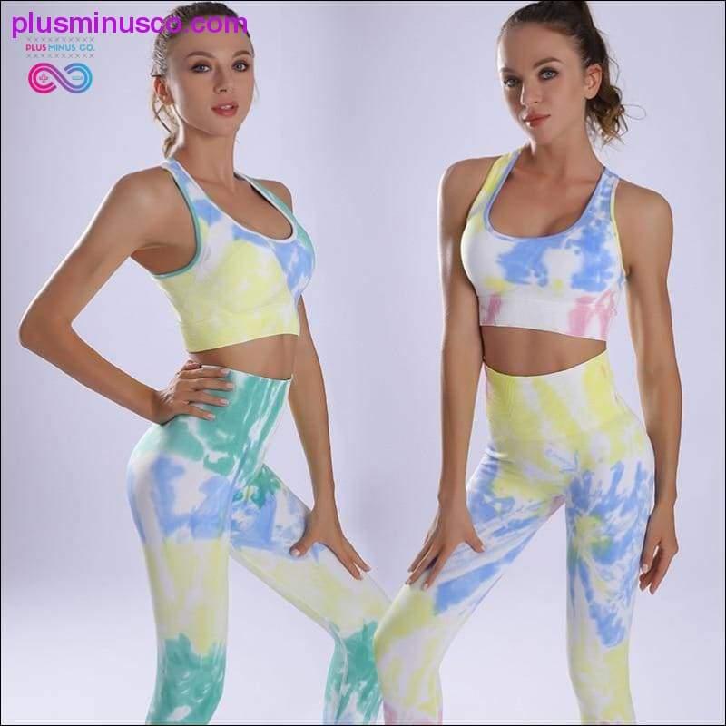 Femmes Yoga Sportswear Costumes de course sans couture Vert + Bleu Cravate - plusminusco.com