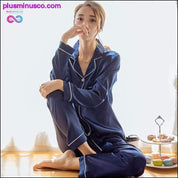 Женско одело за спавање са дугим рукавима од свилене сатенске пиџаме - плусминусцо.цом