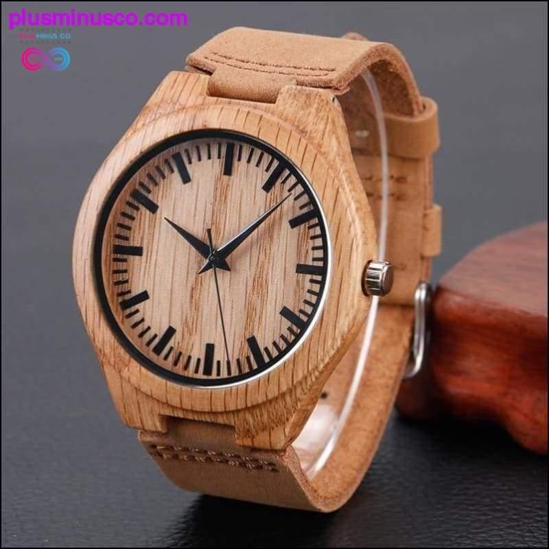Reloj de pulsera de cuero genuino de bambú de madera - plusminusco.com