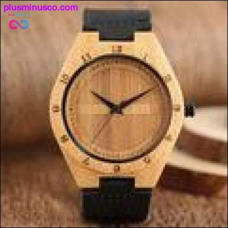 Zegarek na rękę z prawdziwej skóry i drewna bambusowego – plusminusco.com