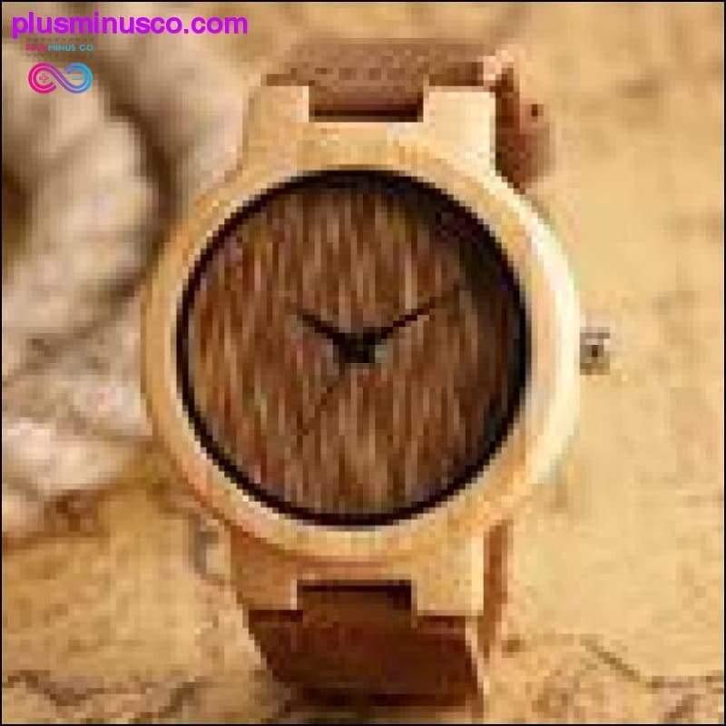 Reloj de pulsera de cuero genuino de bambú de madera - plusminusco.com