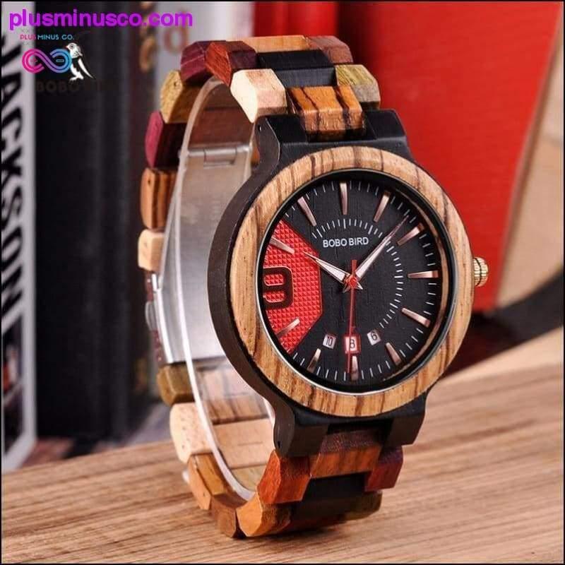 Чоловічі дерев'яні годинники з кварцевим дисплеєм дати на дерев'яному ремінці - plusminusco.com