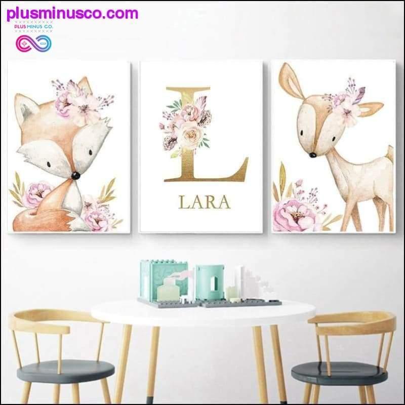 Woodland Animal Print Nursery Canvas Painting Custom Name - plusminusco.com