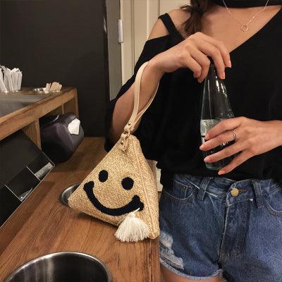 Kootud kott Straw Sling Bag Smiley Face Design – plusminusco.com