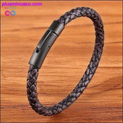 XQNI New Classic Style Men Leather Bracelet Simple Black - plusminusco.com
