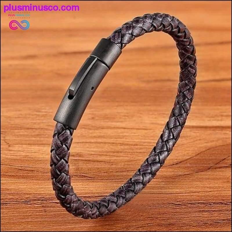 XQNI New Classic Style Men Leather Bracelet Simple Black - plusminusco.com