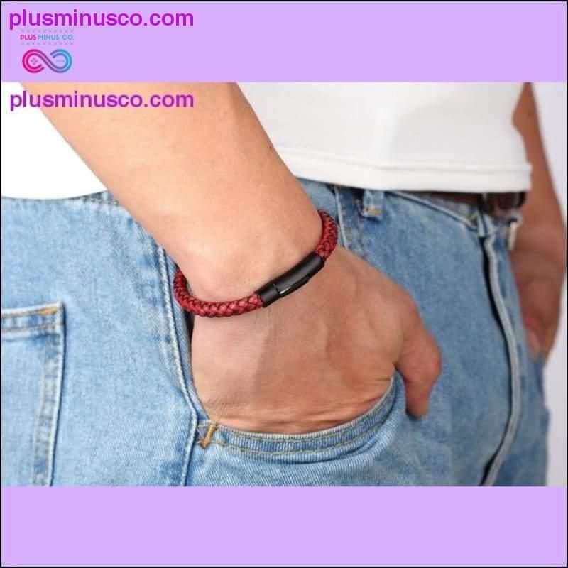 XQNI New Classic Style Men Leather Bracelet Simple Black - plusminusco.com