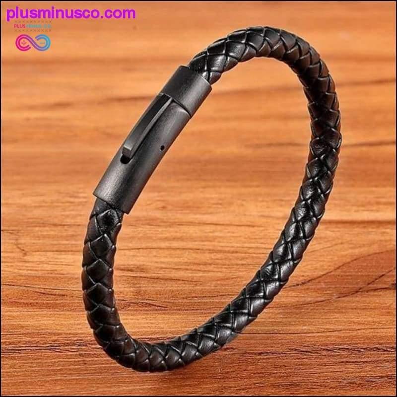 XQNI New Classic Style Men Leather Bracelet Simple Black - plusminusco.com