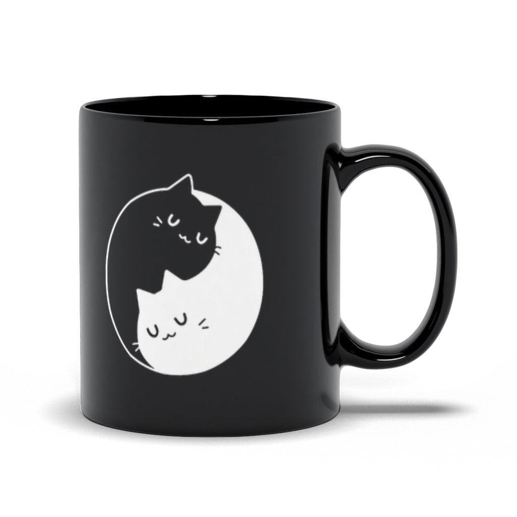 Yin Yang Black and white Cats Black Mugs Ideje za darila za par, Yin Yang Bff, Bff darilo, Bff kava za par, darilo za ljubitelje norih mačk, darilo zanjo - plusminusco.com
