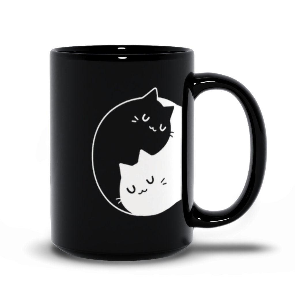 Yin Yang Czarno-białe koty Czarne kubki pomysły na prezent dla par, Yin Yang Bff, prezent Bff, kawa dla par Bff, prezent dla szalonych miłośników kotów, prezent dla niej - plusminusco.com