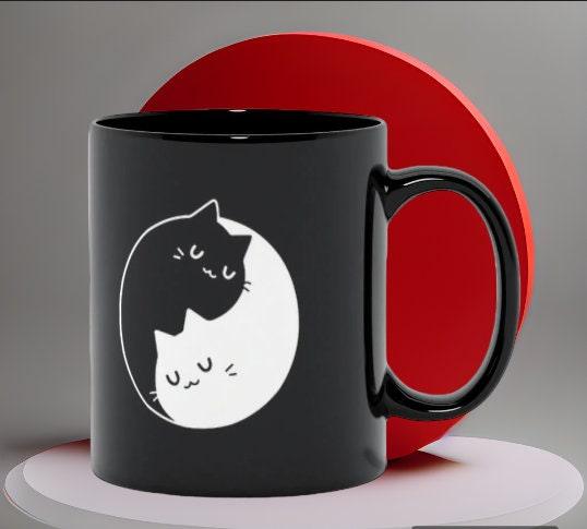 Yin Yang Black and White Cats Black Krūzes pāriem dāvanu idejas, Yin Yang Bff, Bff dāvana, Bff Couple Coffee, Crazy Cat Lovers dāvana, dāvana viņai - plusminusco.com