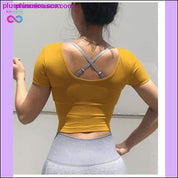 Безшевна памучна йога/спортна тениска с къс ръкав за йога - plusminusco.com