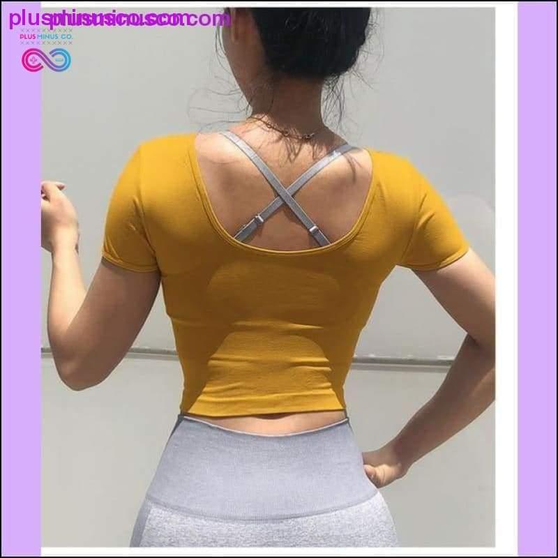 Haut de yoga T-shirt de yoga/sport à manches courtes en coton sans couture - plusminusco.com