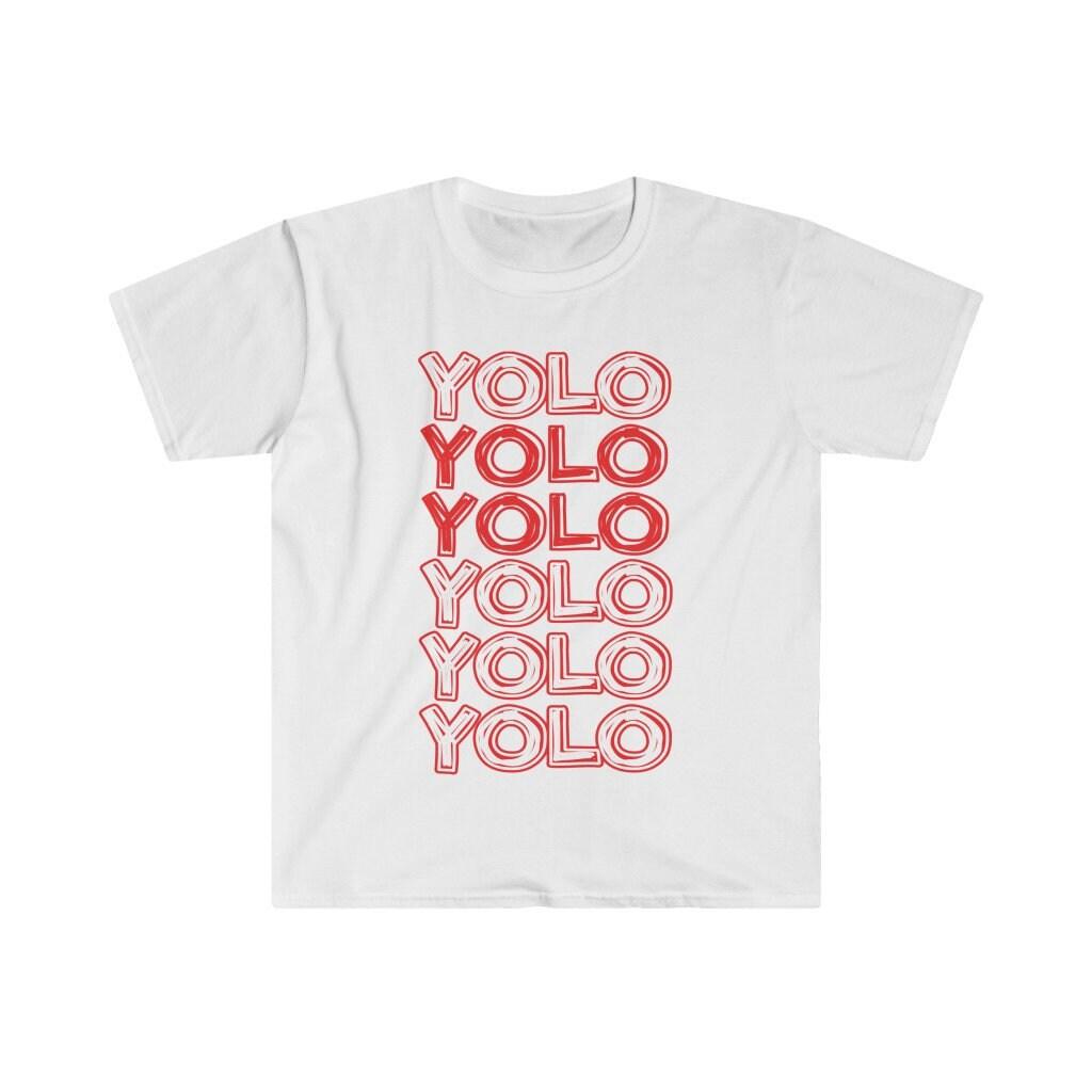 YOLO Raudono dizaino klasikiniai marškinėliai YOLO You Only Live Once Juokingi marškinėliai - plusminusco.com