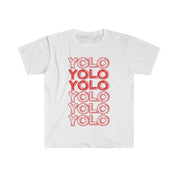 Klasyczne T-shirty YOLO Red Design YOLO Śmieszna koszulka żyje się tylko raz - plusminusco.com