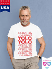 YOLO Raudono dizaino klasikiniai marškinėliai YOLO You Only Live Once Juokingi marškinėliai - plusminusco.com